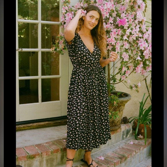 Christy Dawn Night Rosette Black Floral Midi Dawn Dress Petite S - Picture 1 of 4